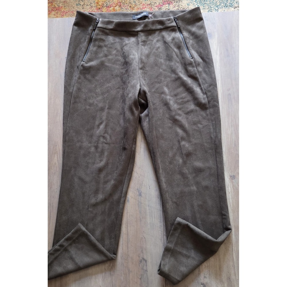 Ivanka Trump Suede Olive Green Designer Pants With Side Zippers Women Large